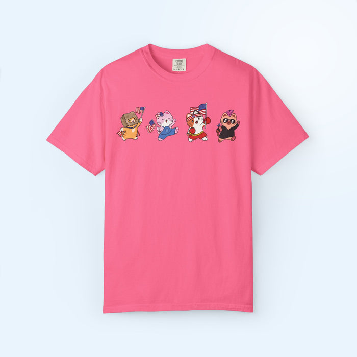 Kitties Waving USA Flag T-shirt
